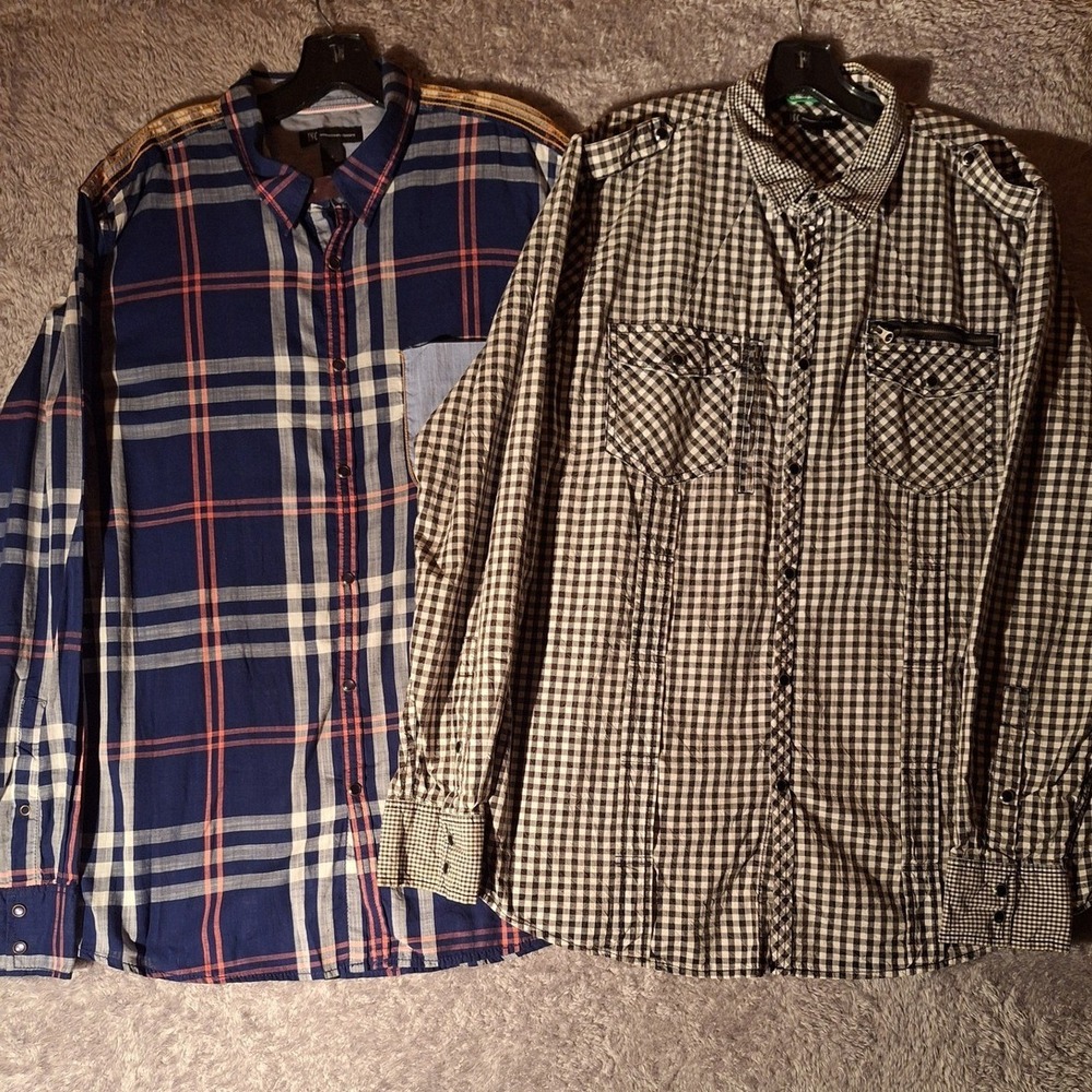INC (2) International Concepts Mens XL Plaid Button long Sleeve Workwear, Shirt